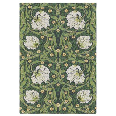 Pimpernel grön kökshandduk 35x50 cm från Ekelunds Linneväveri med William Morris botaniska mönster i grönt, naturvitt och gult.