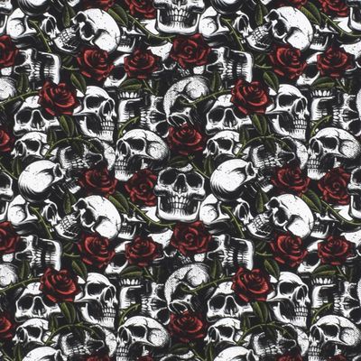Poplin skulls with roses vit