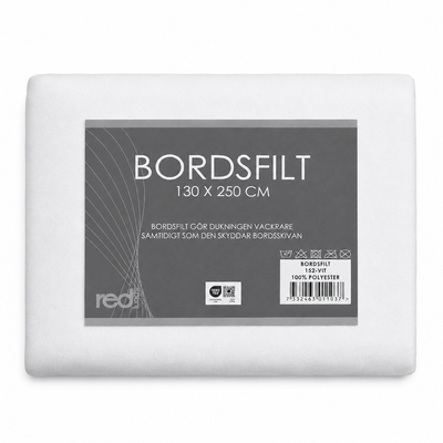 Bordsfilt på förpackning 130x250cm som används under duken för att gör dukningen vackrare och man slipper ljudet från bordet, skyddar även bordsskivan | nordisktextil.se
