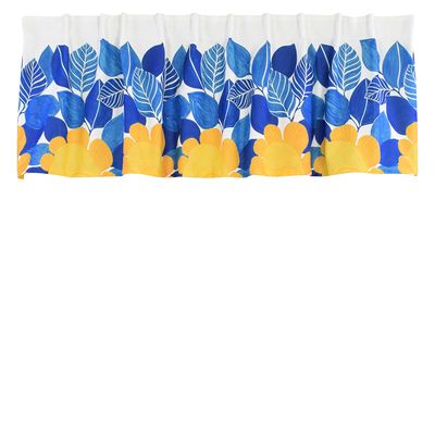 Solblomma blå-gul gardinkappa med stora blommor och blad| rosahuset.com