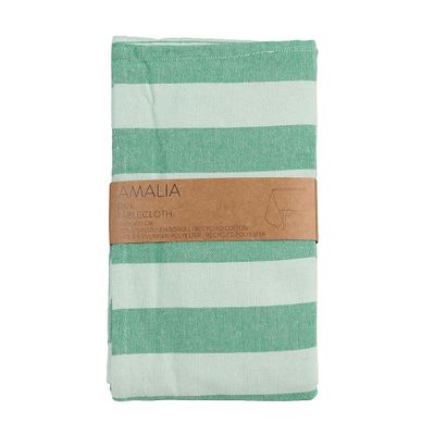 Grön och mintfärgad randig bordsduk Amalia i återvunnet material, 140x300 cm