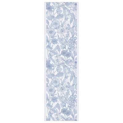 Havsblom bordslöpare 35x120 cm med blommönster i blå toner, vävd i ekologisk bomull och lin