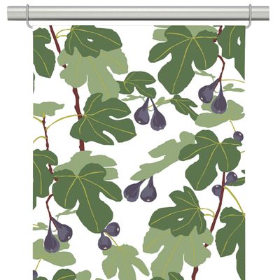 Panelgardin med fikon och gröna blad på ljus botten