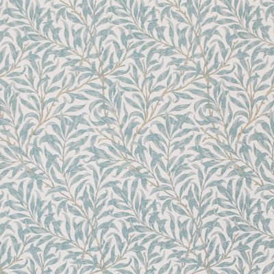 Inredningstyg med Morris design, offwhite botten och turkosa blad, gardintyger online.