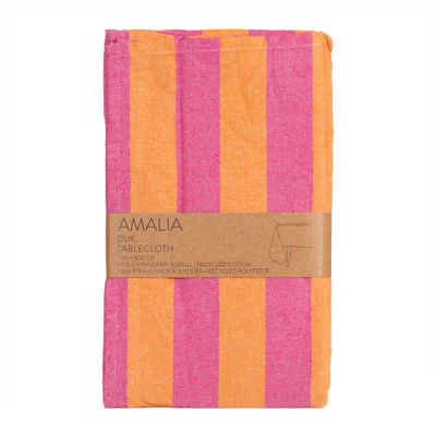 Orange och rosa randig bordsduk Amalia i återvunnet material, 140x300 cm