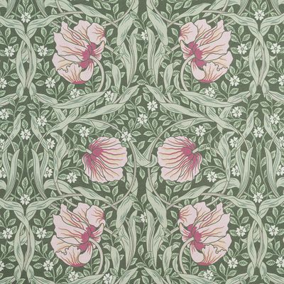 Tyg med blommönster i rosa och ljusgröna toner i klassisk stil