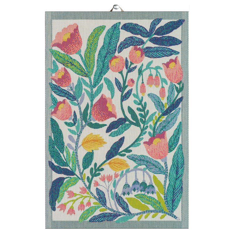 Handduk med blomstermönster, ekologisk bomull, svensk design, GOTS-märkt.