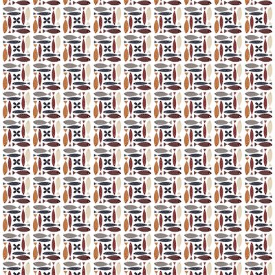 Fina fisken rost tyg visat över hela tygets bredd med upprepande fiskmönster.