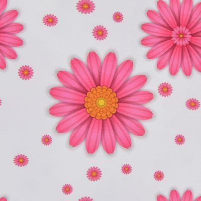 Retro trikåtyg med vit botten och stora och små rosa blommor