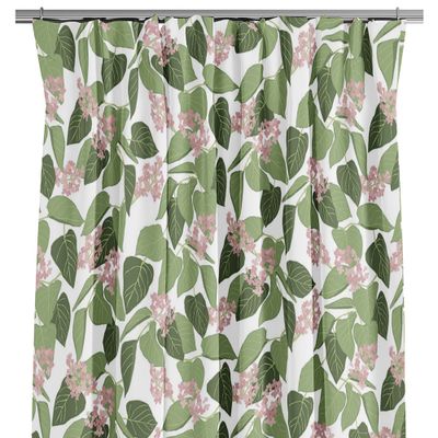 Vid fikabordet rosa gardiner multibandslängder med gröna växter- rosahuset.com