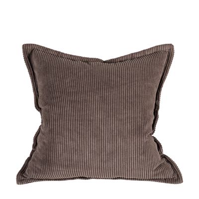 Owen kaffe kuddfodral 50x50 cm med mjuk ribbad manchesterstruktur och dekorativ kant.