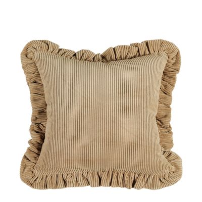 Ljusbrunt Owen oak kuddfodral i mjuk manchester med 5 cm bred volang runt om.