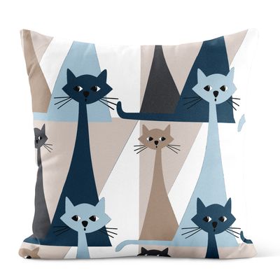 Kitty kuddfodral i blå och beige med retro katter i olika storlekar