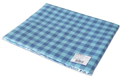 Ett parti med tyger i bit på 5 meter Kain blå och turkos rutigt bomullstyg från Arvidssons Textil.