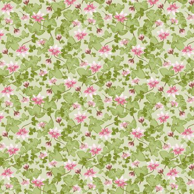 Sippa grön tyg visat över hela tygets bredd med jämnt fördelat blomstermönster