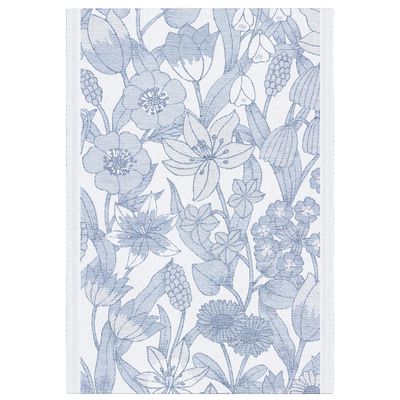 Havsblom kökshandduk 35x50 cm med blommönster i blå toner, vävd i ekologisk bomull och lin