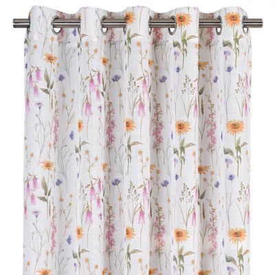 Skir öljettgardin med naturinspirerat motiv i flera mjuka färger