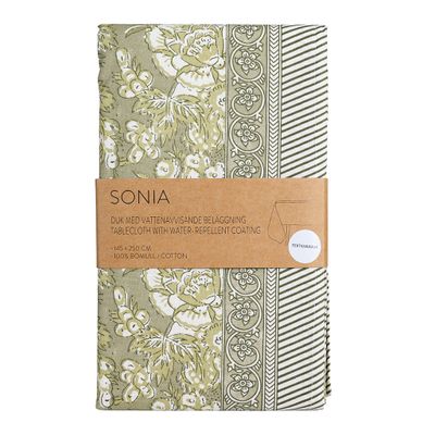 Sonia ljusgrön akrylatduk i bomull med dekorativt mönster, 140x250 cm