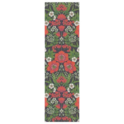 Bordslöpare i 100% ekologisk bomull med julblommor i röda och gröna toner, vävd av Ekelund i Sverige.