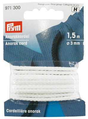 Bomullssnodd vit 1,5m 3mm sybehör.
