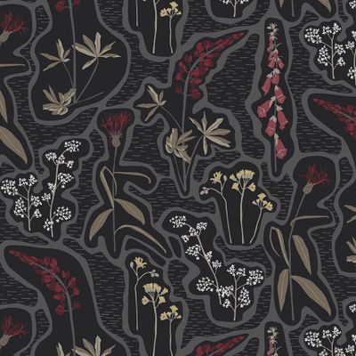 Vaxduk Florens vinröd-svart från Arvidssons Textil, designat av Björk-Forth. Tyget är akrylat behandlat vilket gör det både hållbart och lätt att rengöra