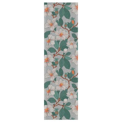 Magnolia bordslöpare 35x120 cm med mönster av magnoliablommor och gröna blad, vävd i ekologisk bomull från Ekelund