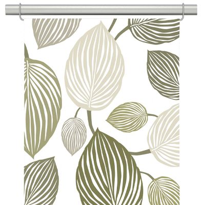 Panelgardin med bladmotiv i olivgrönt och beige