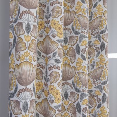 Hede linne/gul öljettlängder med blommor i höstens färger| nordisktextil.se