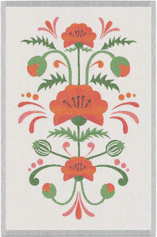 Ekologisk kökshandduk i ekologisk bomull med blomstermotiv, GOTS-certifierad, tillverkad i Sverige.