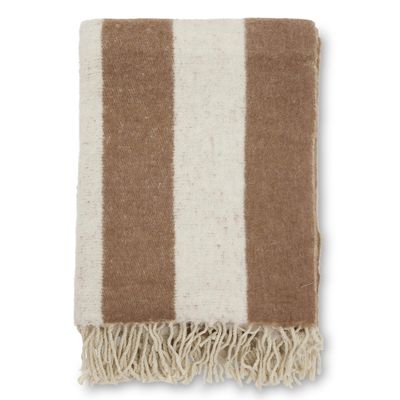 Ljusbrun Zara Blockstripe pläd med breda beige och bruna blockränder samt tvinnade fransar.