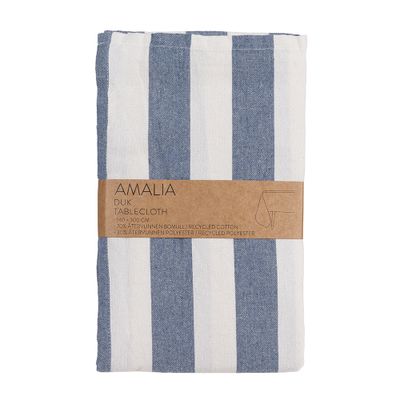 Marinblå och vit randig bordsduk Amalia i återvunnet material, 140x300 cm