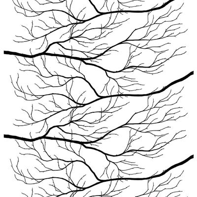 Gardintyg med vit botten och svarta kvistar från Arvidssons textil.