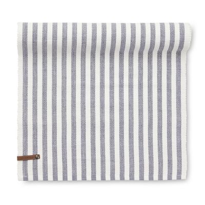 Blårandig bordslöpare i bomull med klassiskt randigt mönster, storlek 40x140 cm.