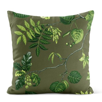 Kuddfodral med grönt bladmönster och murgröna