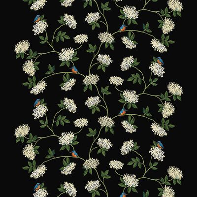 Vaxduk Kungsfiskaren med svart botten och blomslingor med små söta fåglar