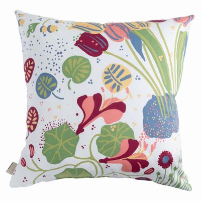 Ailanthus kuddfodral vit-multi med lekfullt växtmönster i flera färger