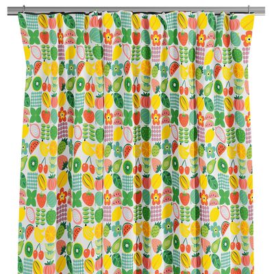 Fruktstund multi gardiner med färgglatt mönster av frukter, blad och blommor i gult, grönt och rosa