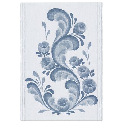 Carl kökshandduk 35x50 cm från Ekelund med blått kurbits mönster och blommor på vit botten