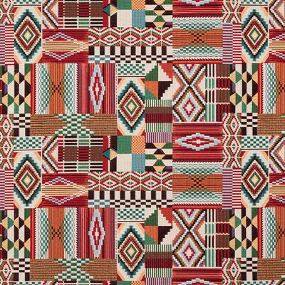 Mönsterbild av Safeco Africa multi med ett färgstarkt geometriskt patchworkmönster i rött, grönt, turkost, orange, brunt och beige.