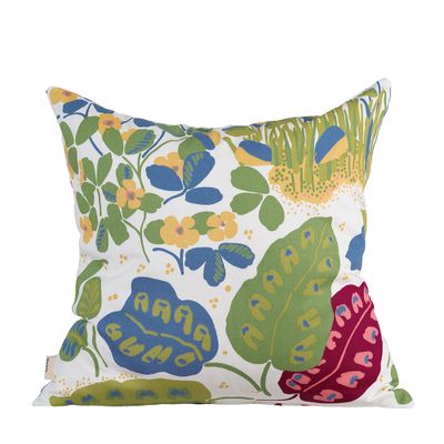 Ailanthus vit-multi kuddfodral med färgglatt blommönster på vit botten, 47x47 cm