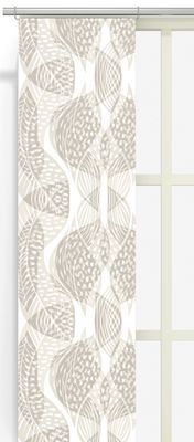 Detaljbild av Froda gardin med grafiskt mönster i naturtoner av beige och vitt.