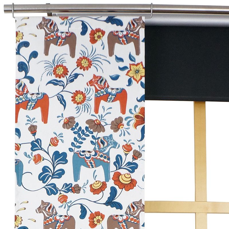 panelgardiner Leksand dalablå med dalahästar från Arvidssons textil