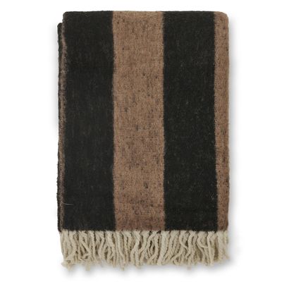 Zara Blockstripe pläd i svart och brun med breda ränder och tvinnade fransar i mjuk ullblandning