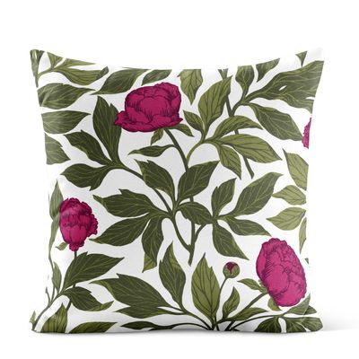 Förvandla din soffa, fåtölj eller säng med vårt Pion kuddfodral, som pryds av ett vackert blommönster med pioner i rika nyanser av rosa och frodiga gröna blad