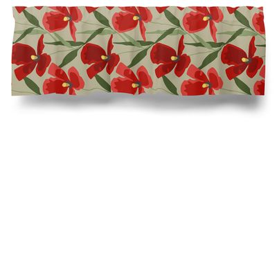 Gardinkappa med röda blommor och beige botten