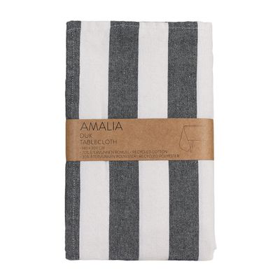 Svart och vit randig bordsduk Amalia i återvunnet material, 140x300 cm