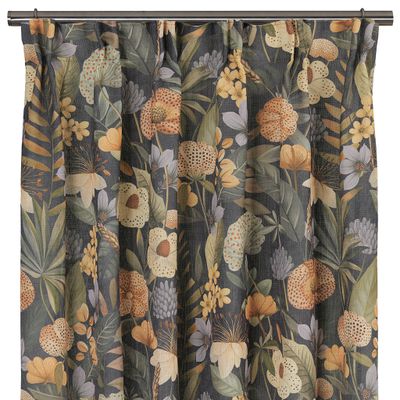 Cordoba svart multibandslängd med digitaltryckt mönster av blommor och blad i dämpade naturtoner mot mörk botten.