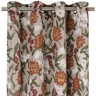 Kiara rost öljettlängd med rostfärgade, vinröda och vita blommor samt gröna blad på beige botten.