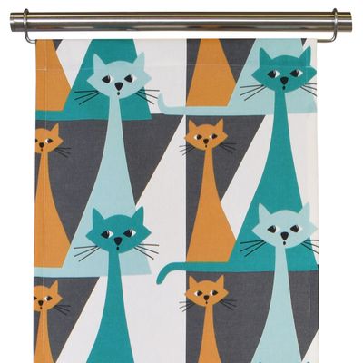 Kitty turkos panelgardiner med retro katter