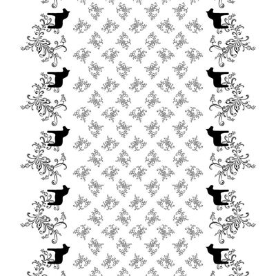 Kurbits bård vit-svart tyg med dalahästar och kurbits från Arvidssons textil